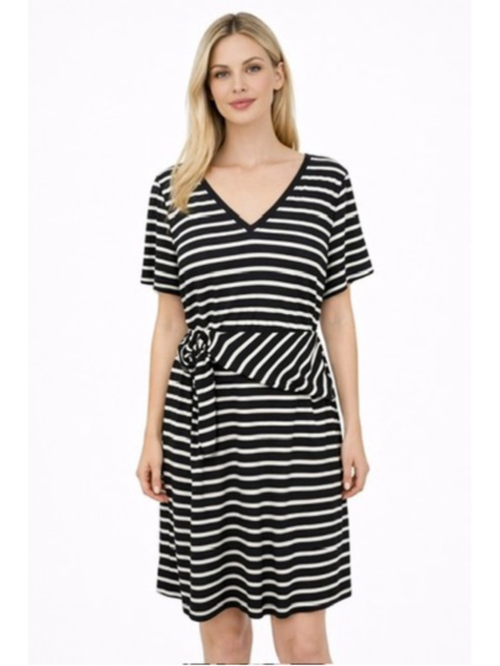 Tommy Bahama Striped V-Neck Dress Sonoran Knit Twist Waist Midi Nautical Size XL